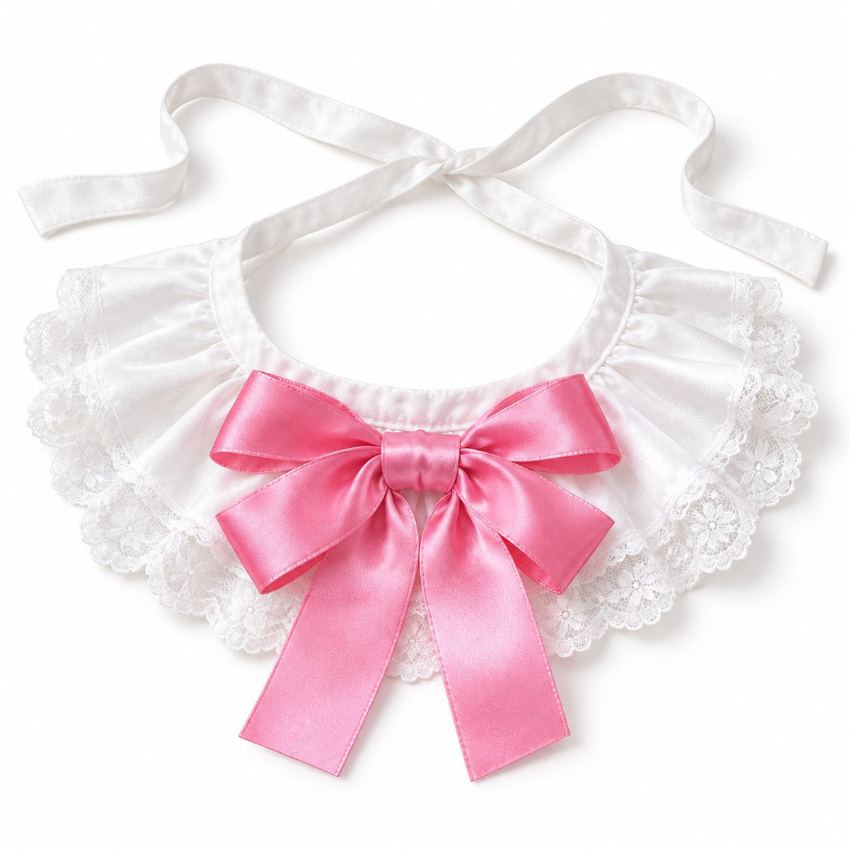 Lace Bow Bib Collar - Deep Pink