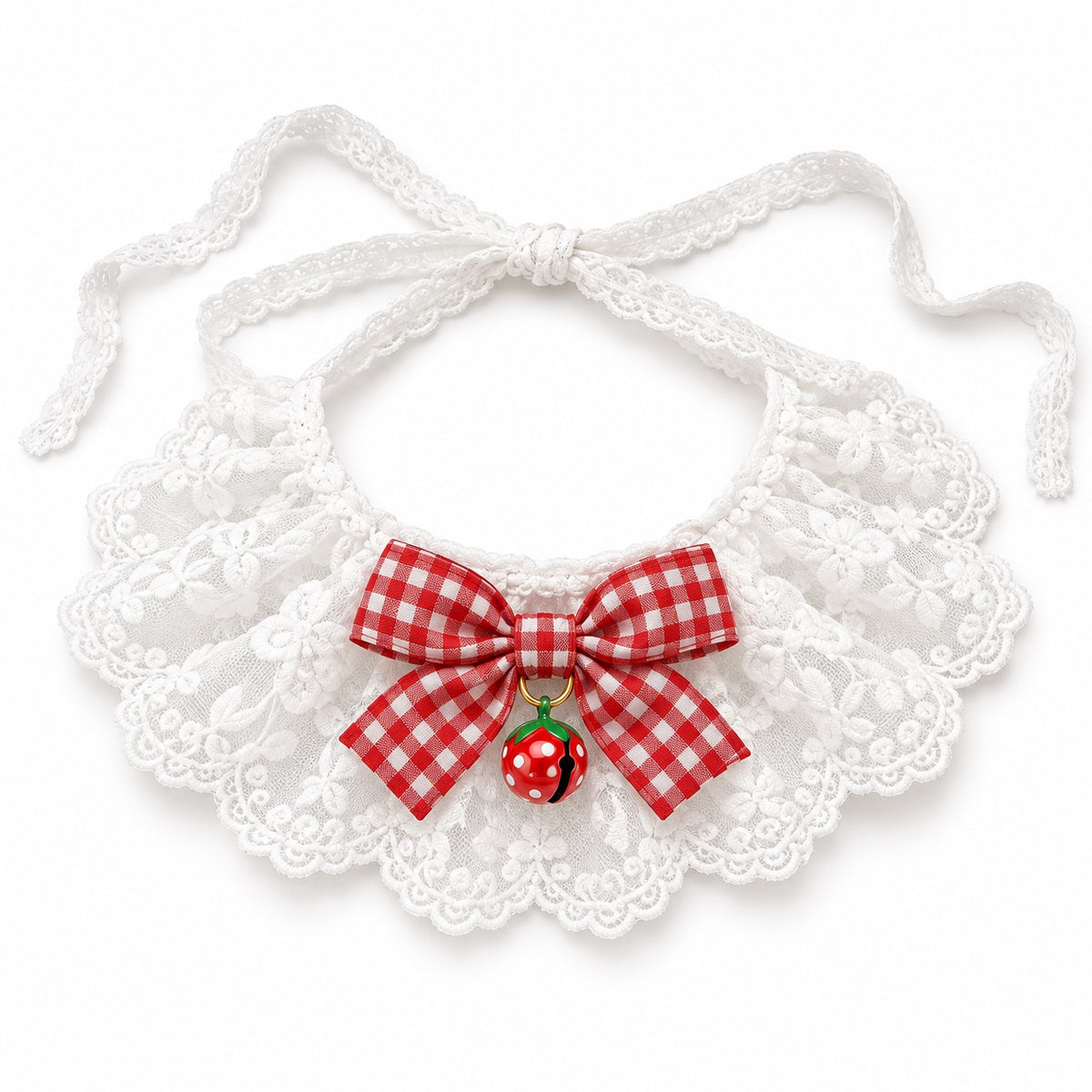 Lace Bow Bib Collar - Strawberry Red