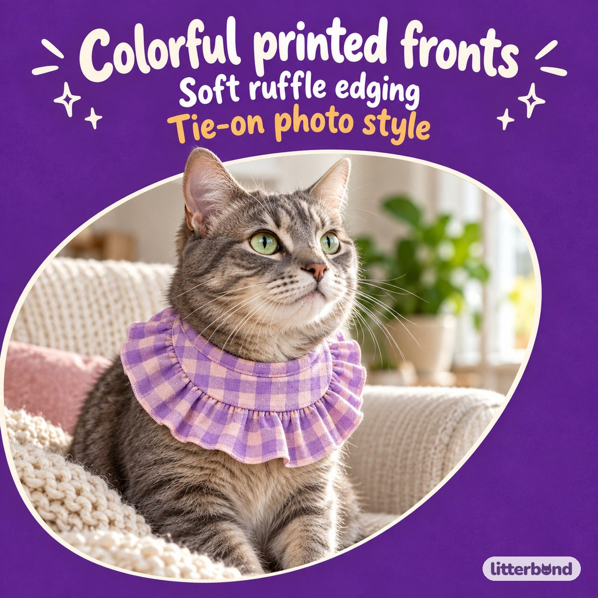 Printed Ruffle Bib Collar on a cat
