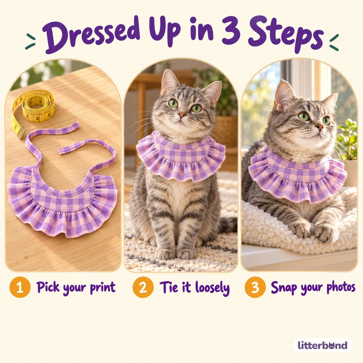Printed Ruffle Bib Collar - how to put it on