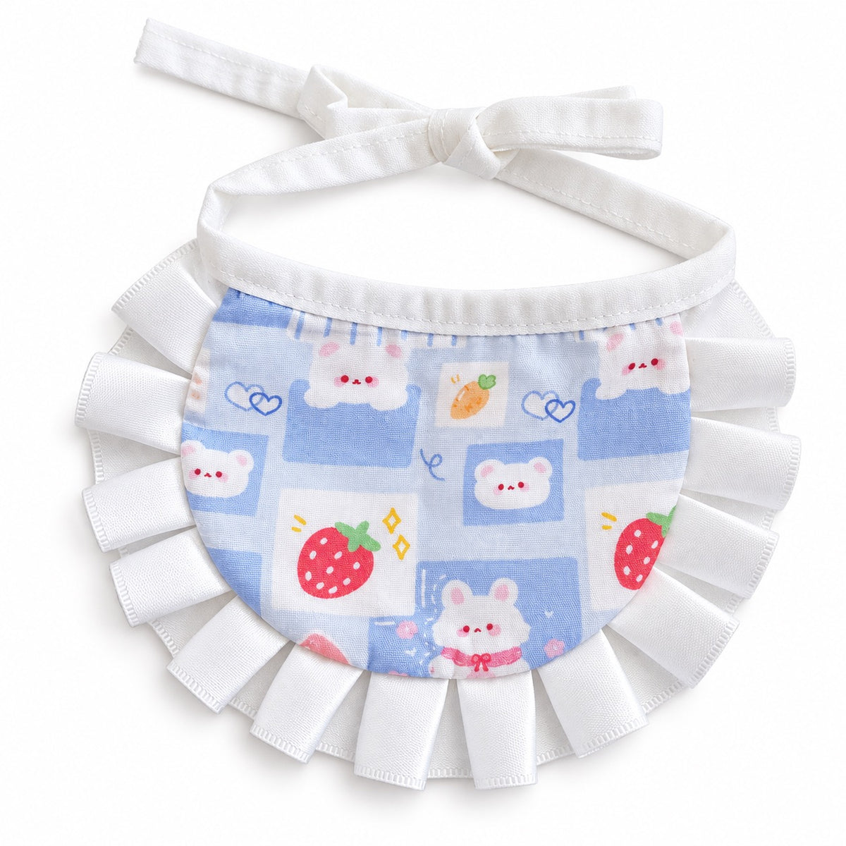 Printed Ruffle Bib Collar - Blue Bunny Print