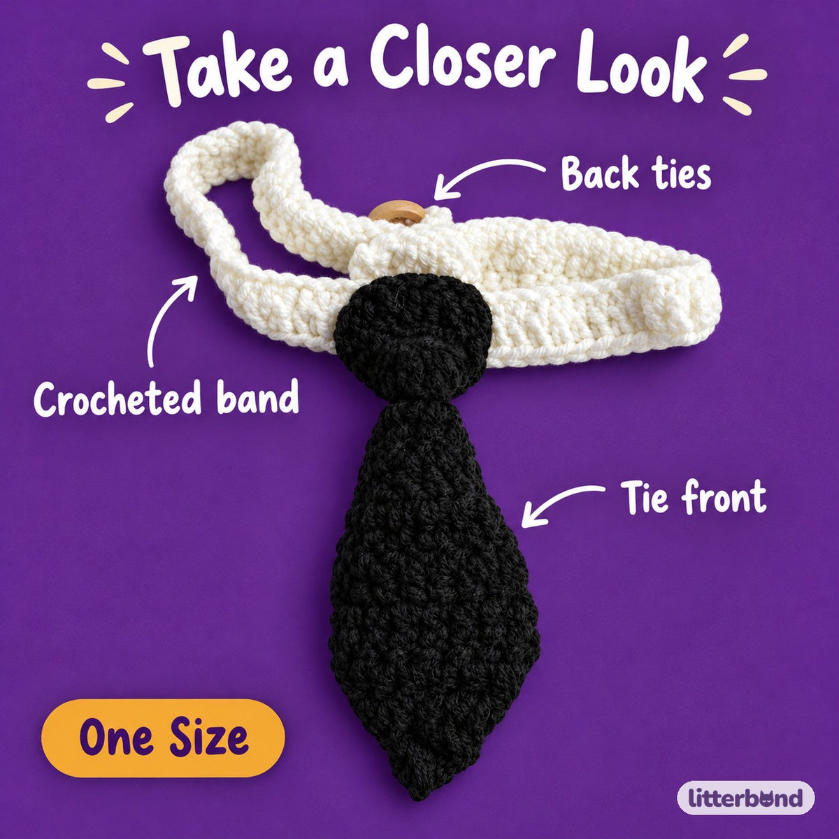 Colorful Crochet Necktie Collar - close-up details