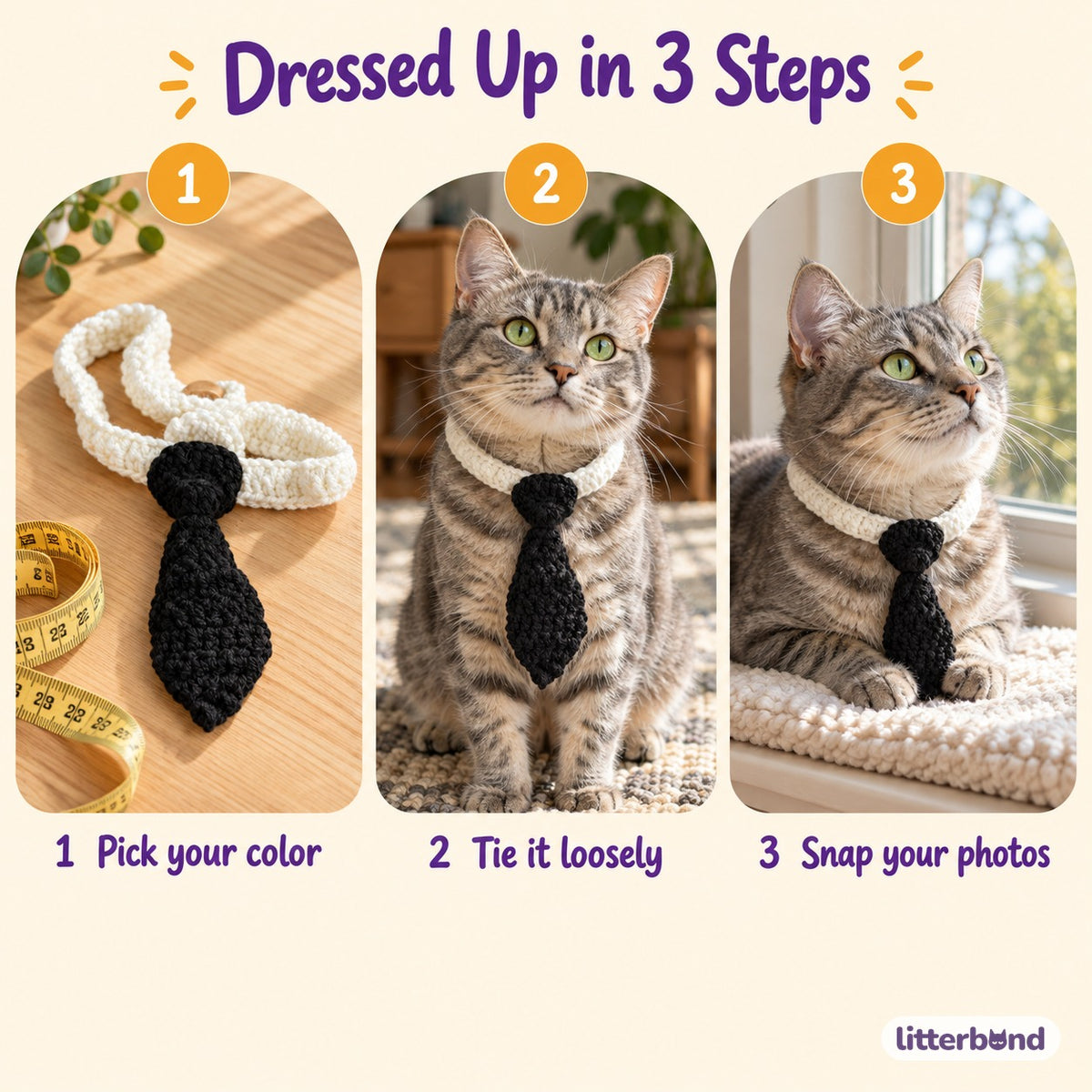 Colorful Crochet Necktie Collar - how to put it on