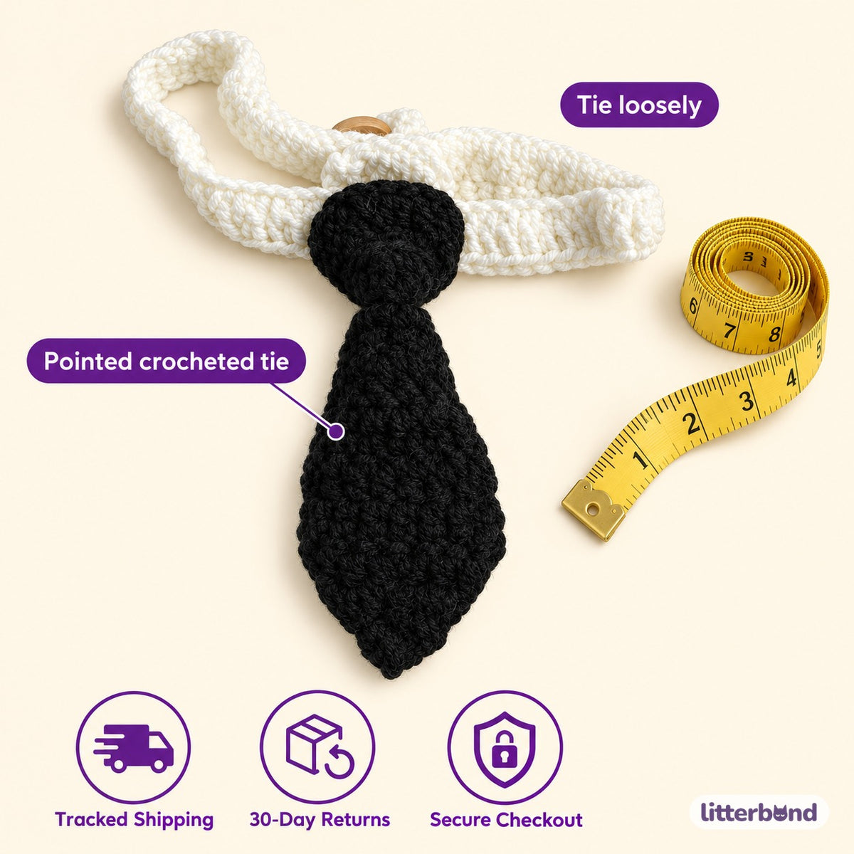 Colorful Crochet Necktie Collar - size and details