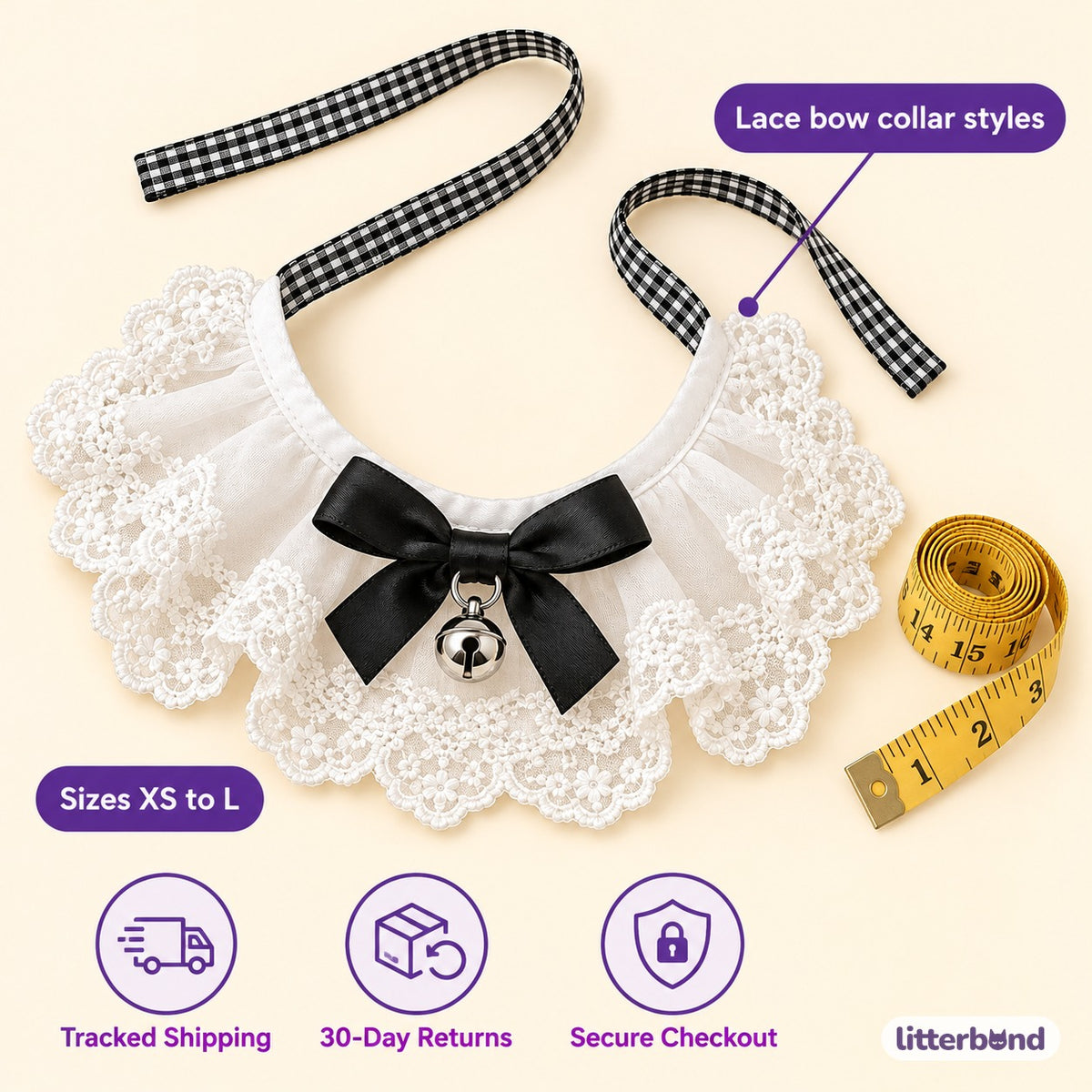 Bow and Strawberry Tie-On Photo Collars - size and details