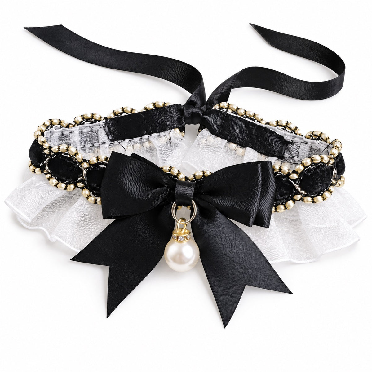 Bow and Strawberry Tie-On Photo Collars - Black Ribbon Tie