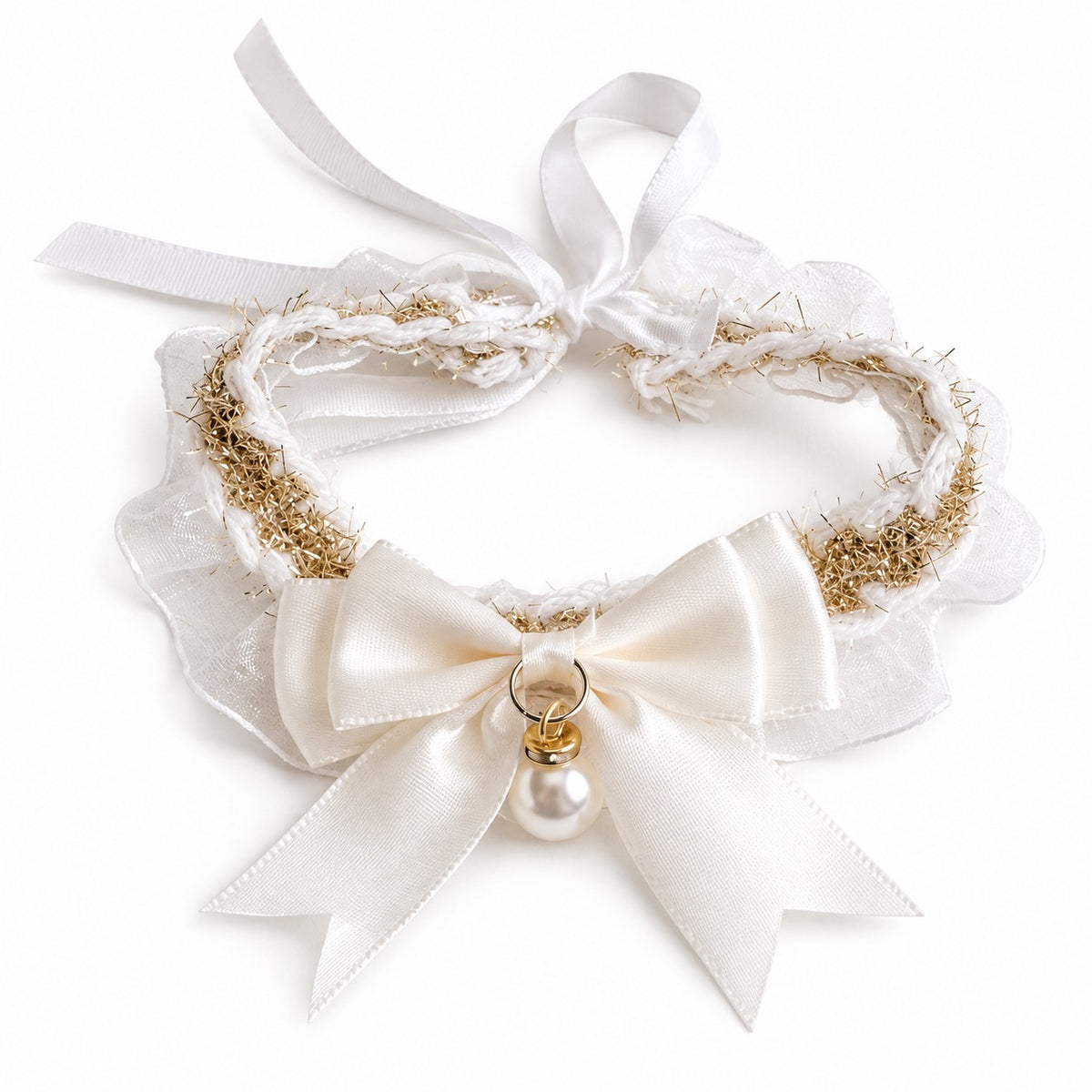 Bow and Strawberry Tie-On Photo Collars - White Ribbon Tie