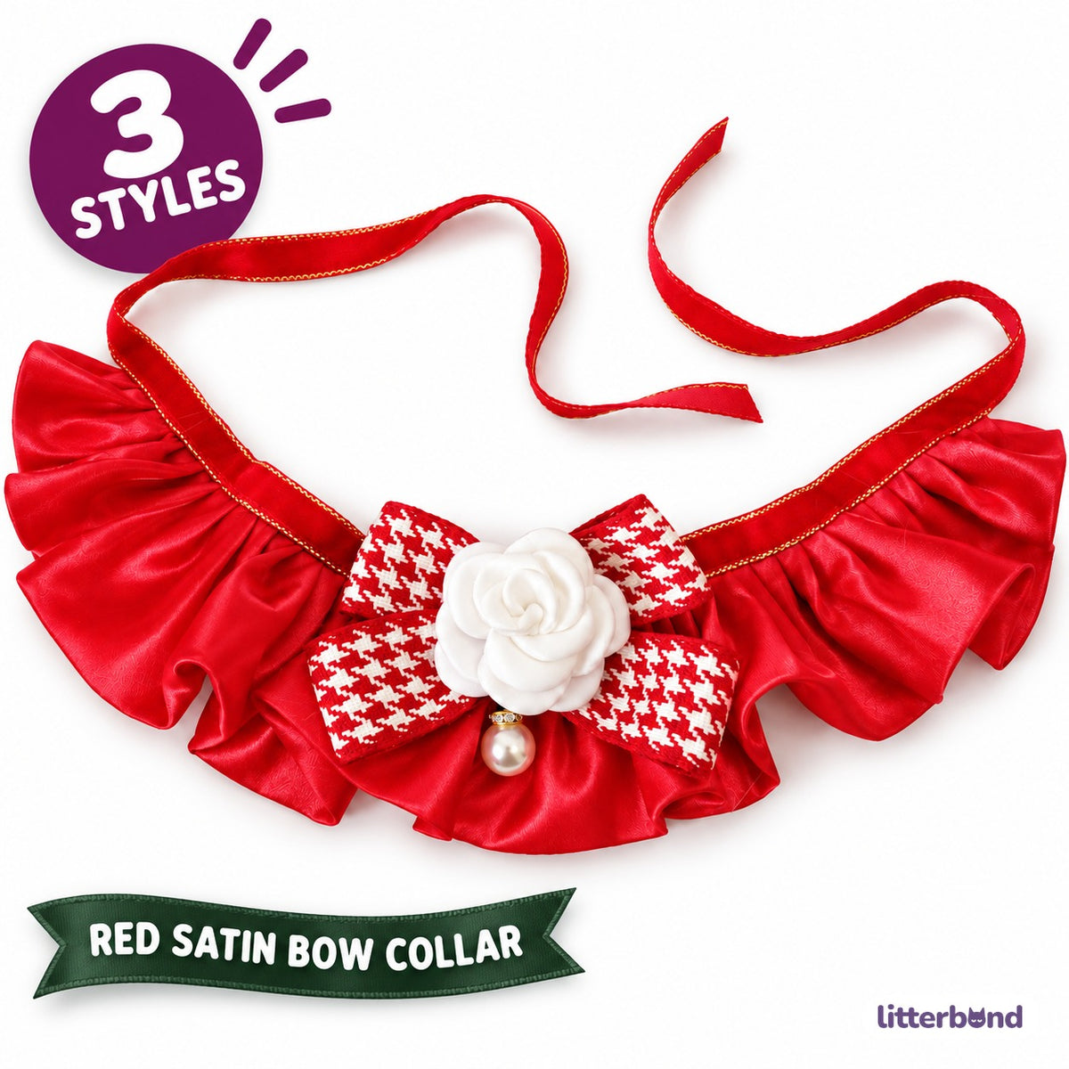 Red Satin Bow Ruffle Collar