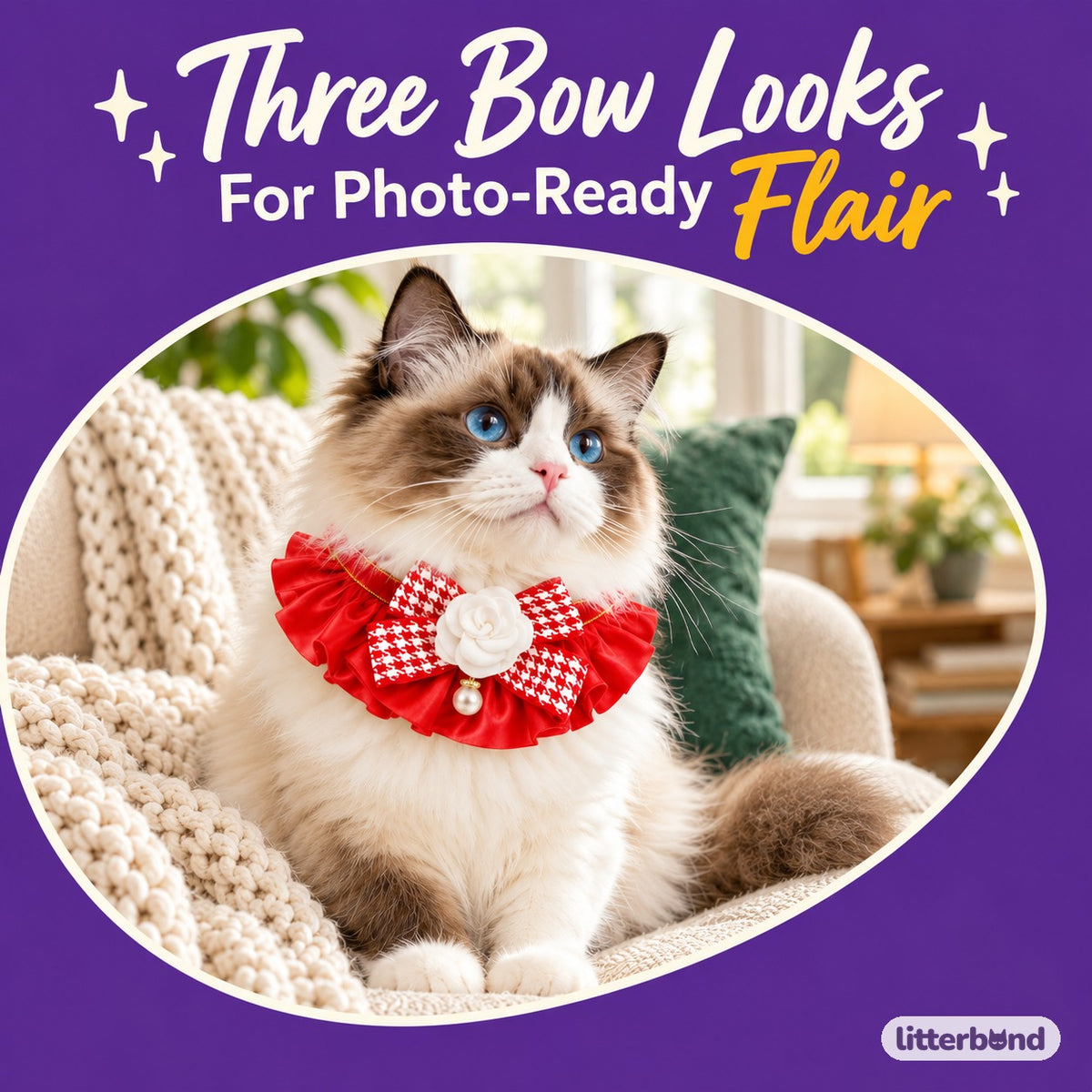 Red Satin Bow Ruffle Collar on a cat