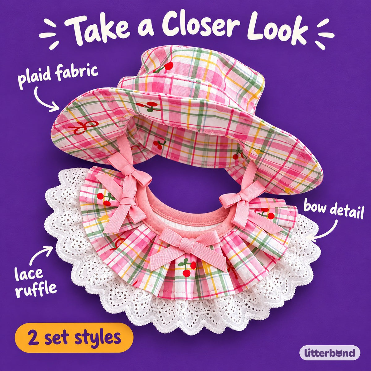 Cherry Plaid Hat Sets for Photos - close-up details