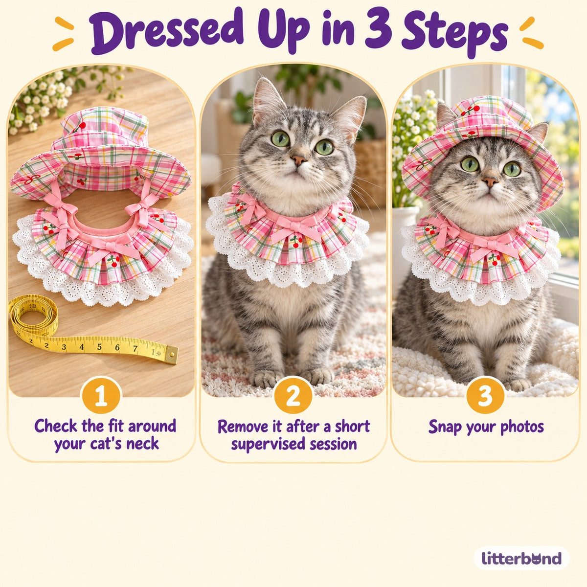 Cherry Plaid Hat Sets for Photos - how to put it on