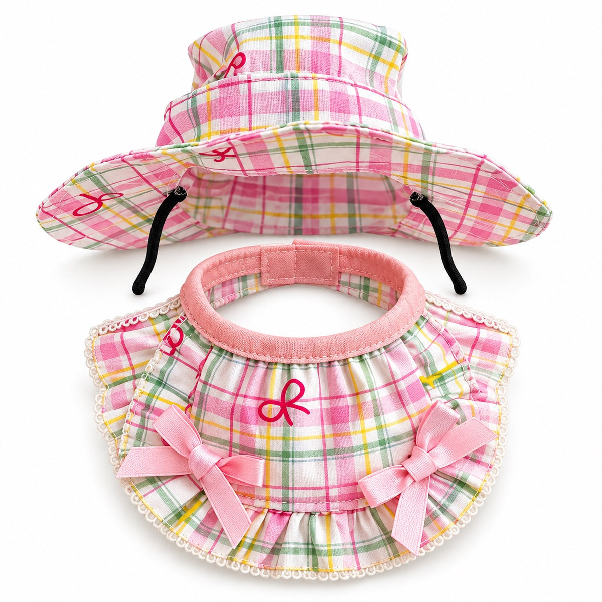 Cherry Plaid Hat Sets for Photos - Cherry Bow Hat and Bib Set
