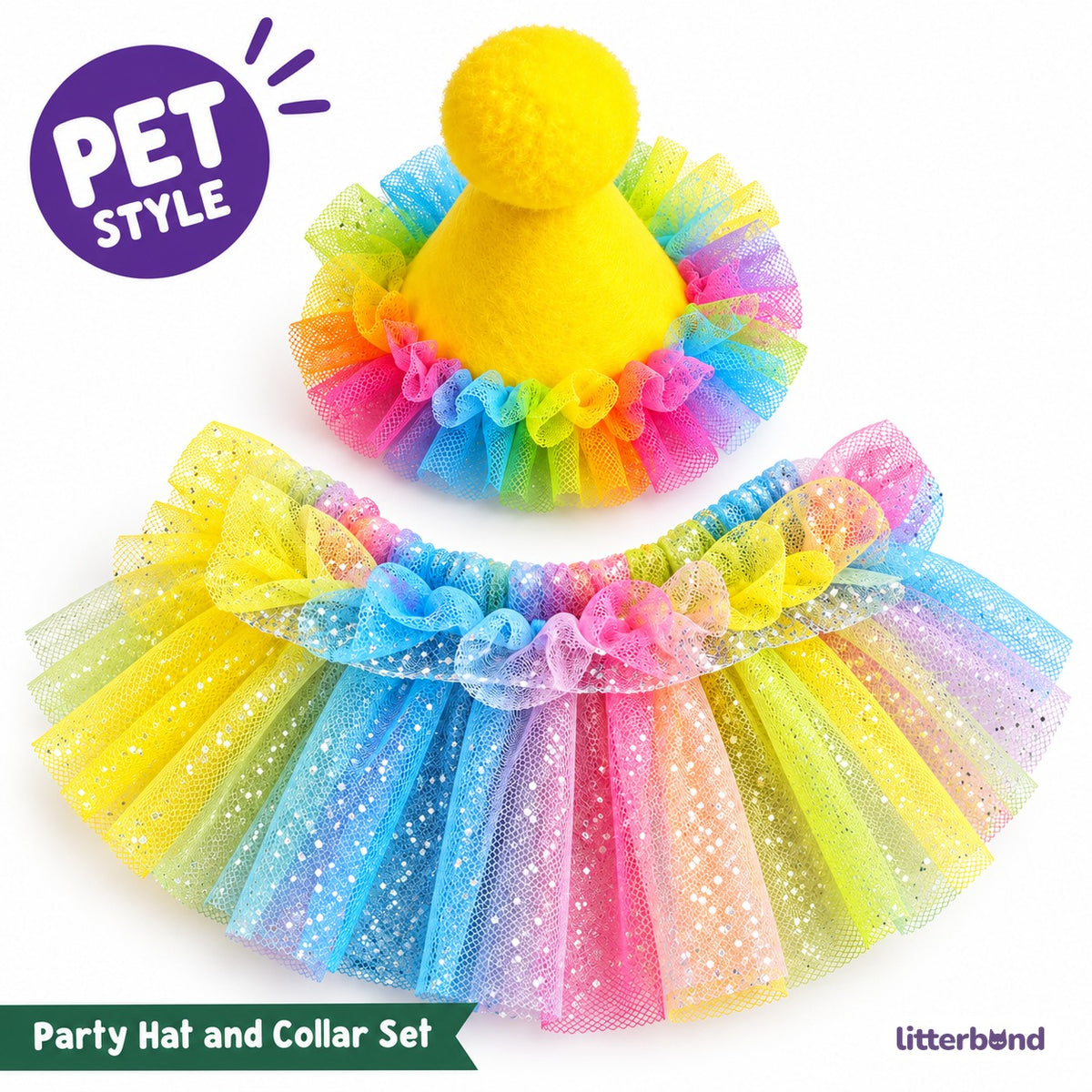 Rainbow Tulle Party Hat Set