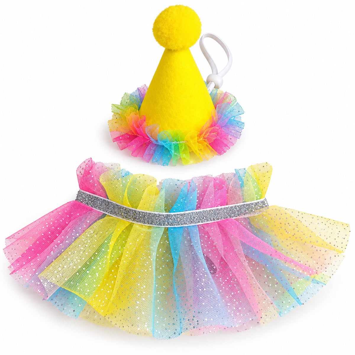 Rainbow Tulle Party Hat Set - Yellow Hat with Collar