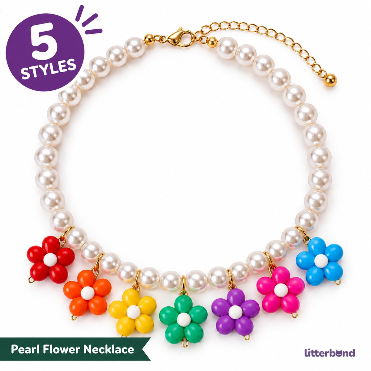 Rainbow Flower Pearl Necklace