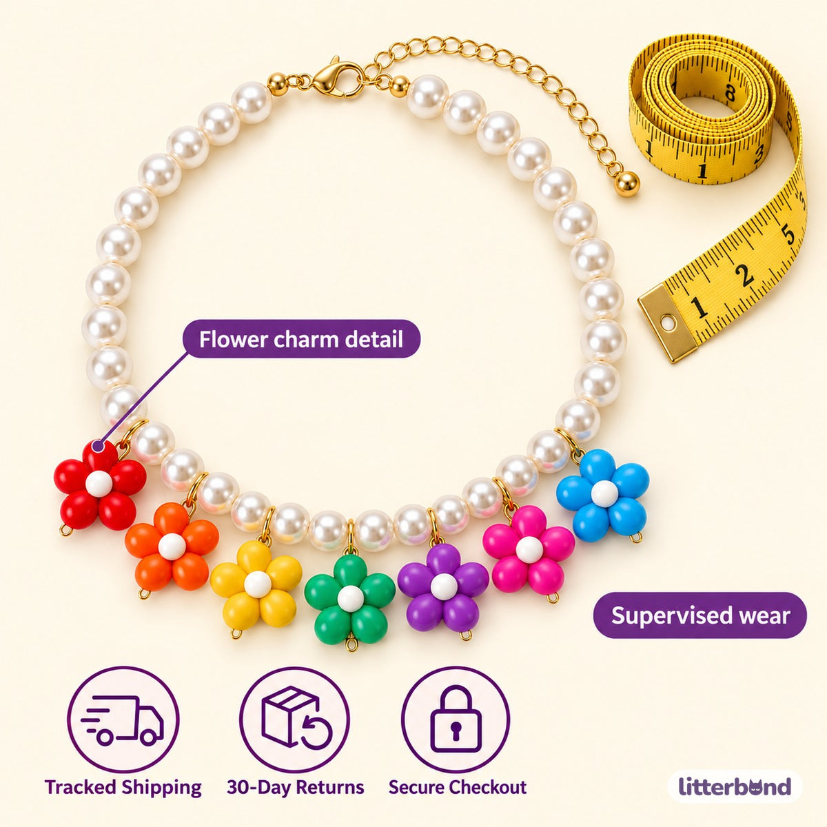 Rainbow Flower Pearl Necklace - size and details