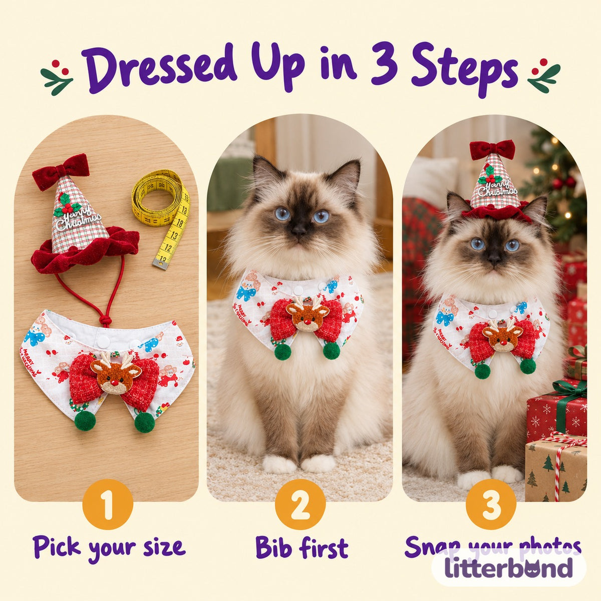 Christmas Party Hat & Bow Bib Set how to put it on