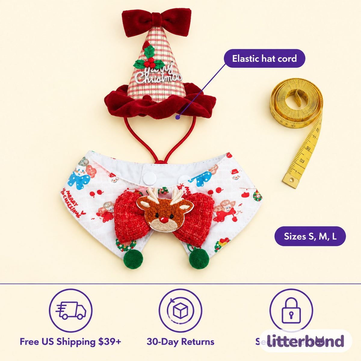 Christmas Party Hat & Bow Bib Set size guide