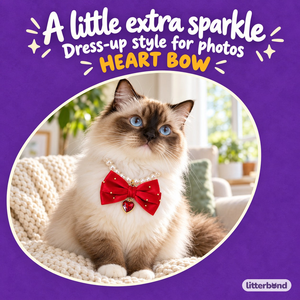 Satin Heart Pearl Necklace on a cat