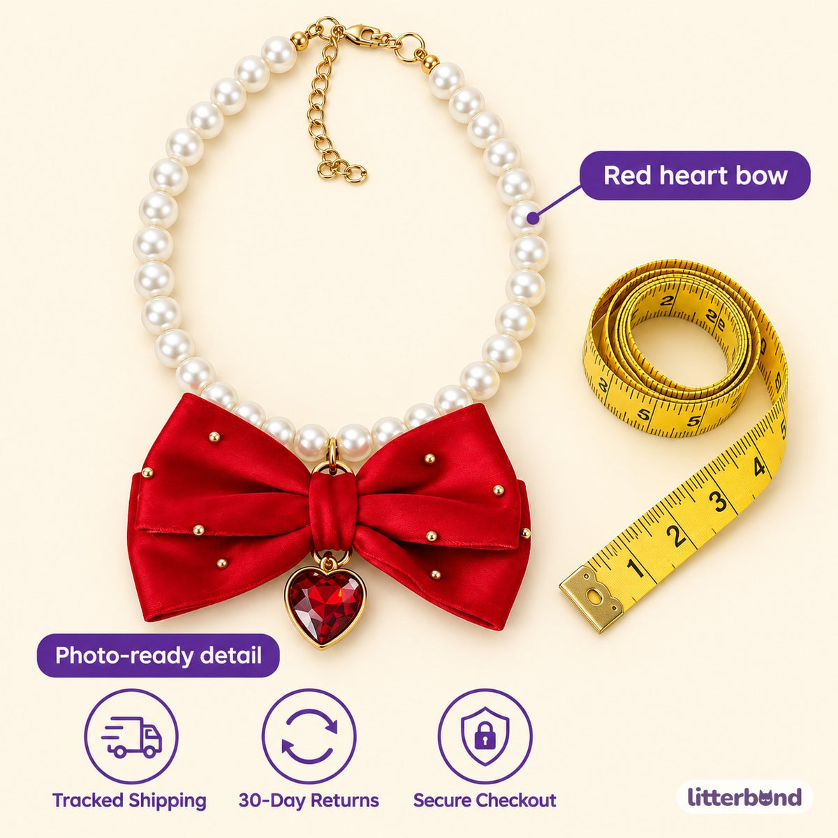 Satin Heart Pearl Necklace - size and details
