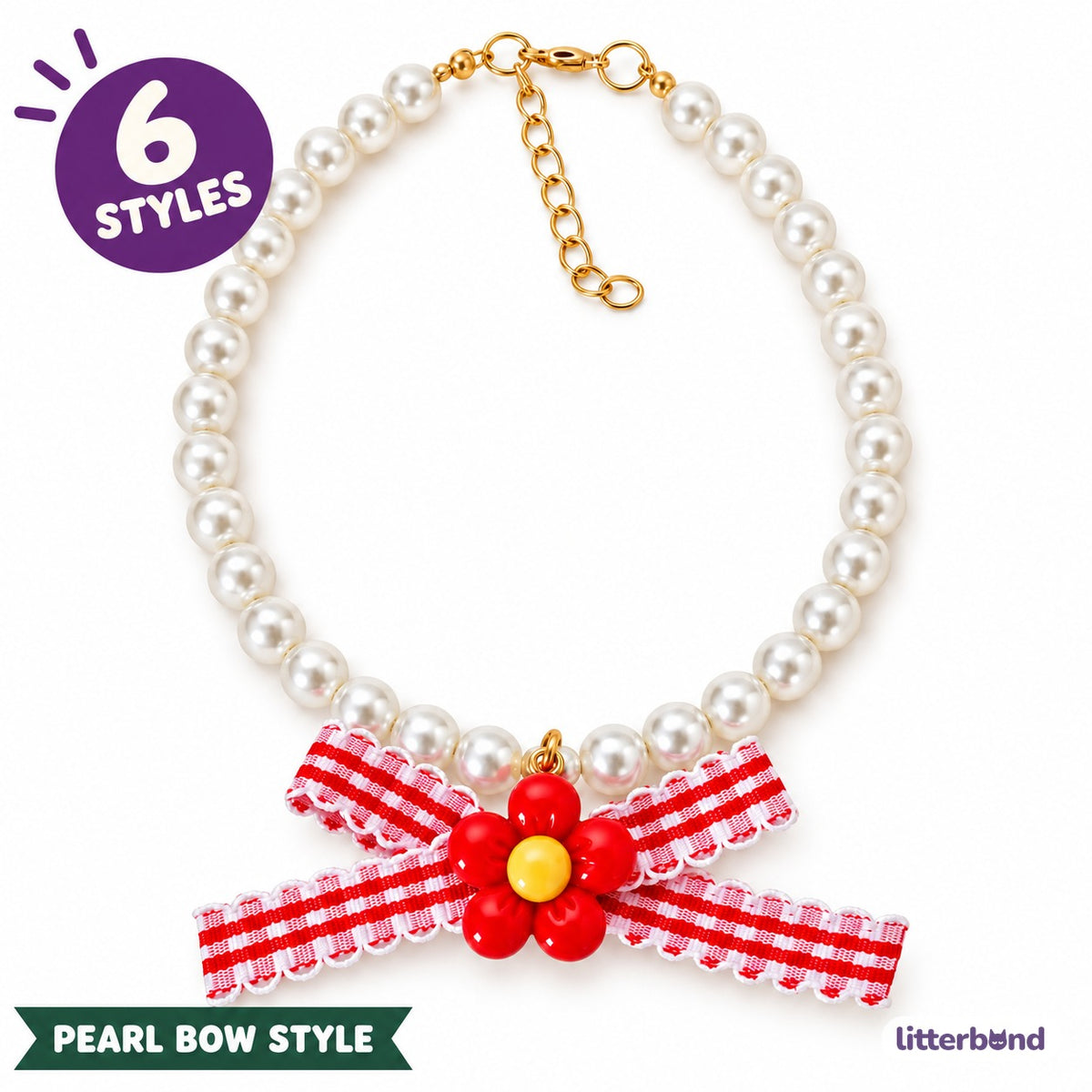 Gingham Flower Pearl Necklace