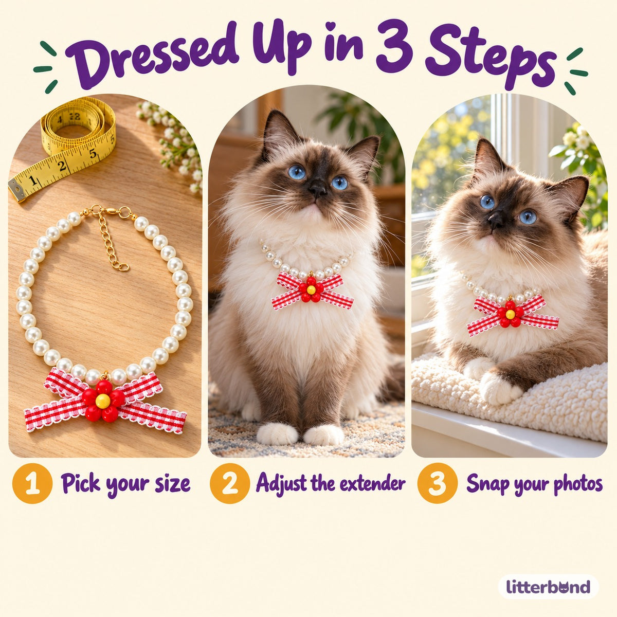 Gingham Flower Pearl Necklace - how to put it on