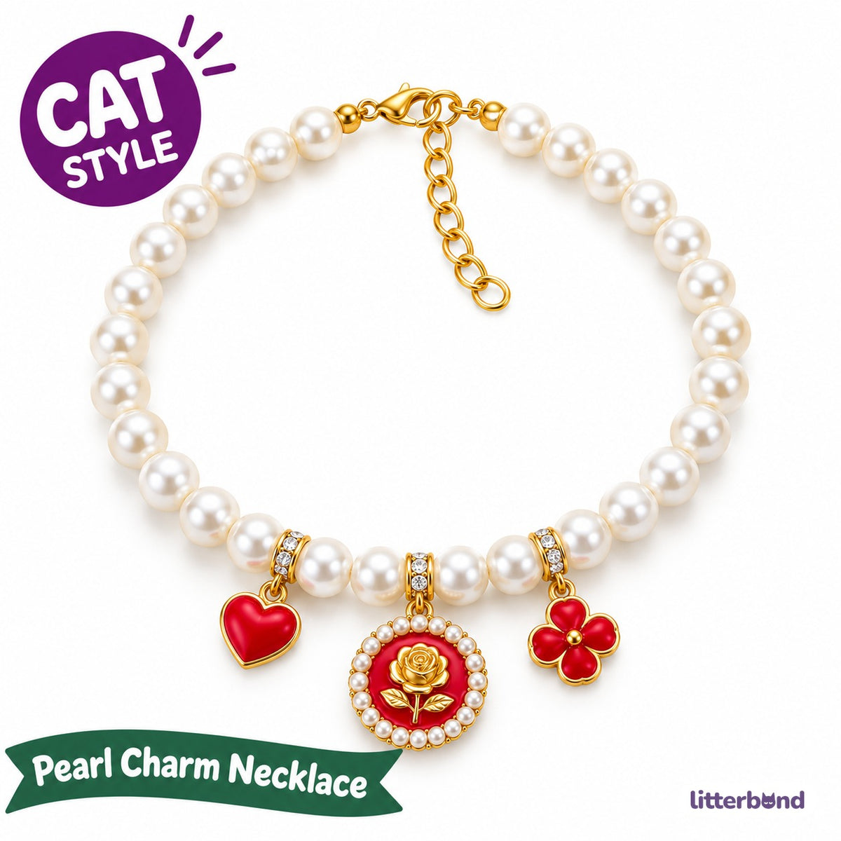 Rose Charm Pearl Necklace for Photos