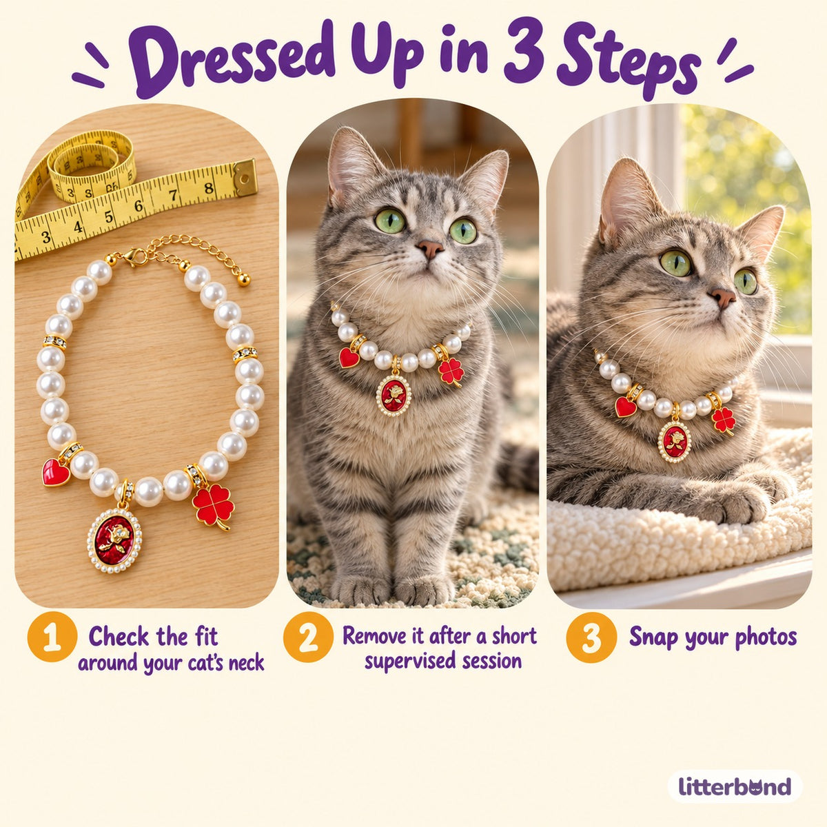 Rose Charm Pearl Necklace for Photos - how to put it on
