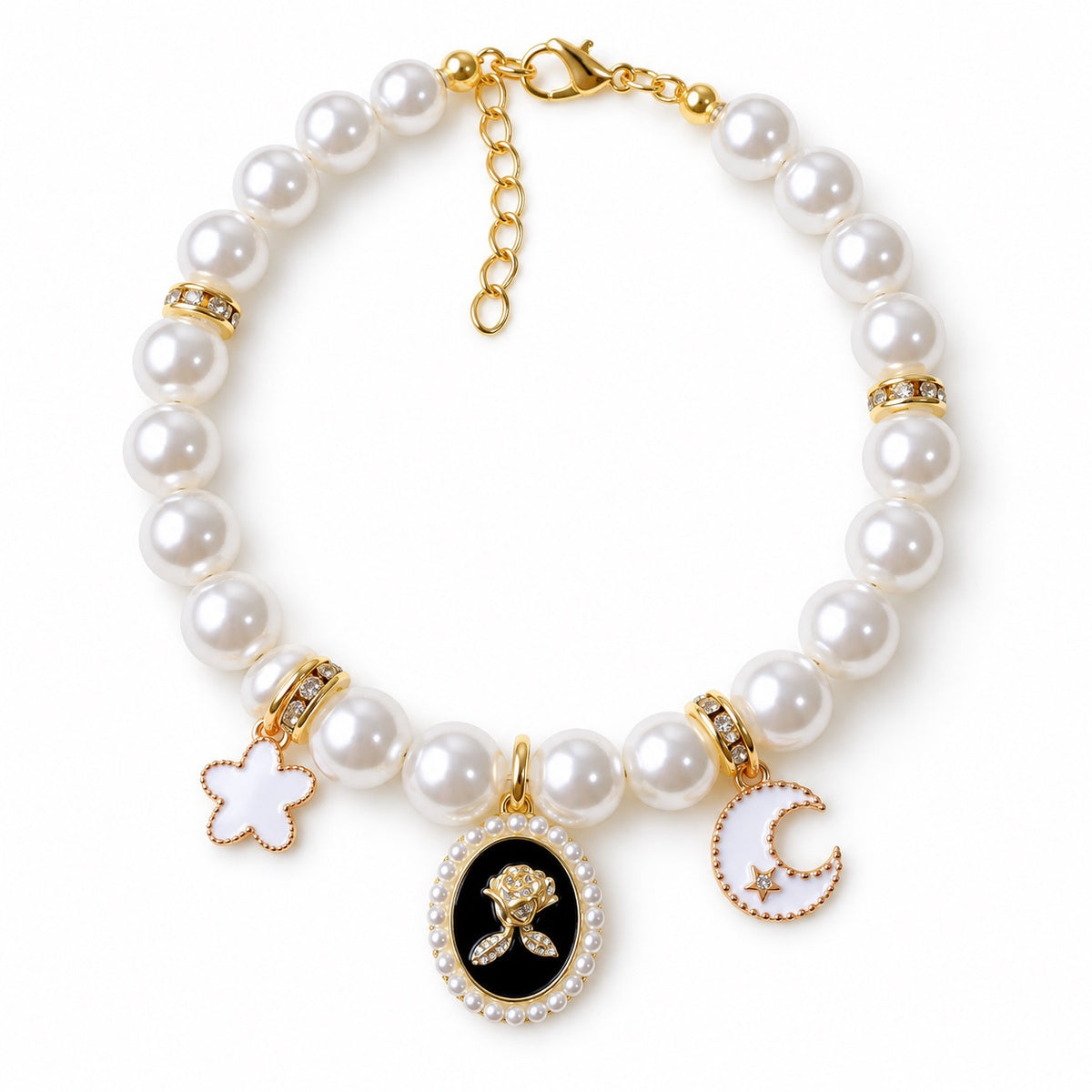 Rose Charm Pearl Necklace for Photos - Black Rose Pearl