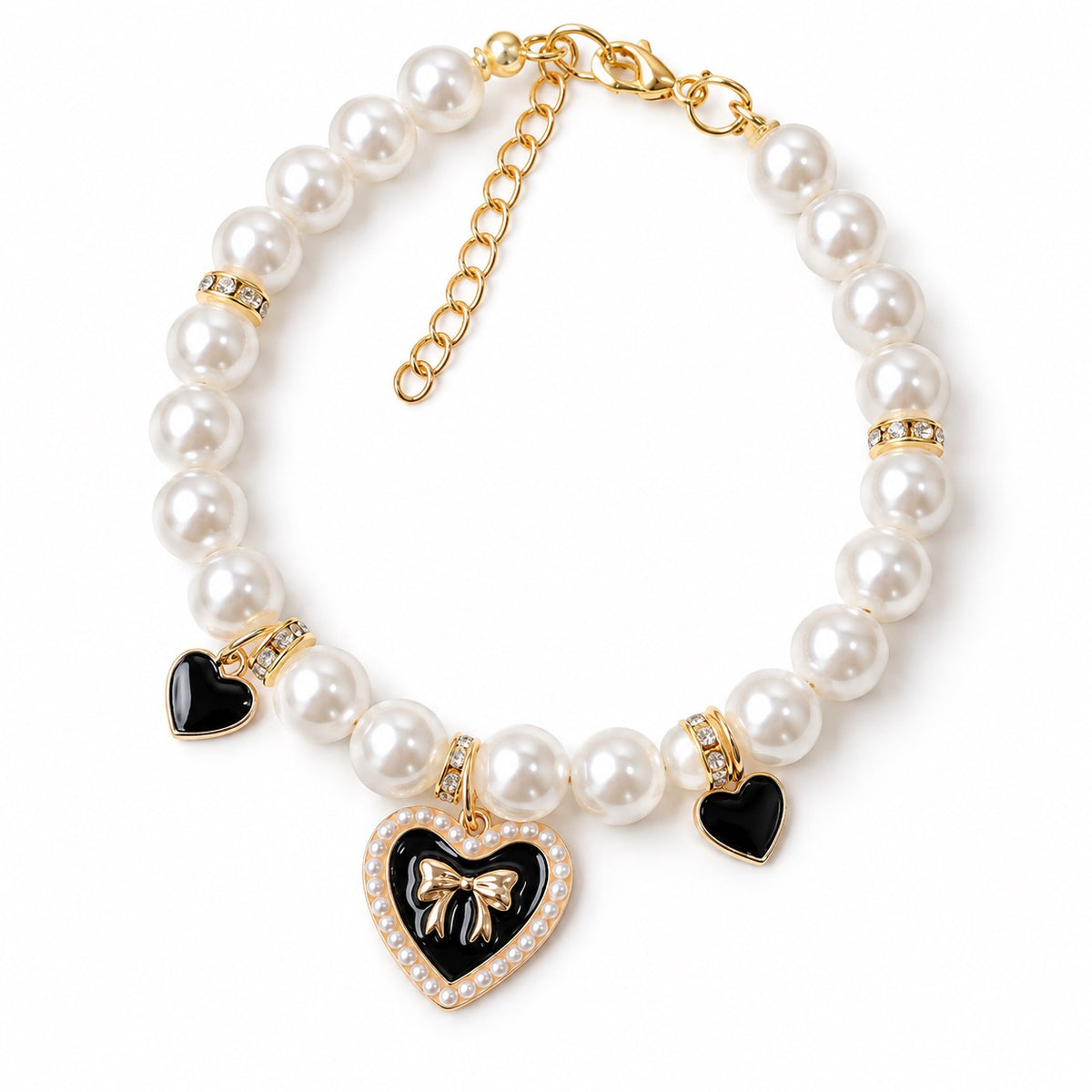 Rose Charm Pearl Necklace for Photos - Heart Bow Pearl