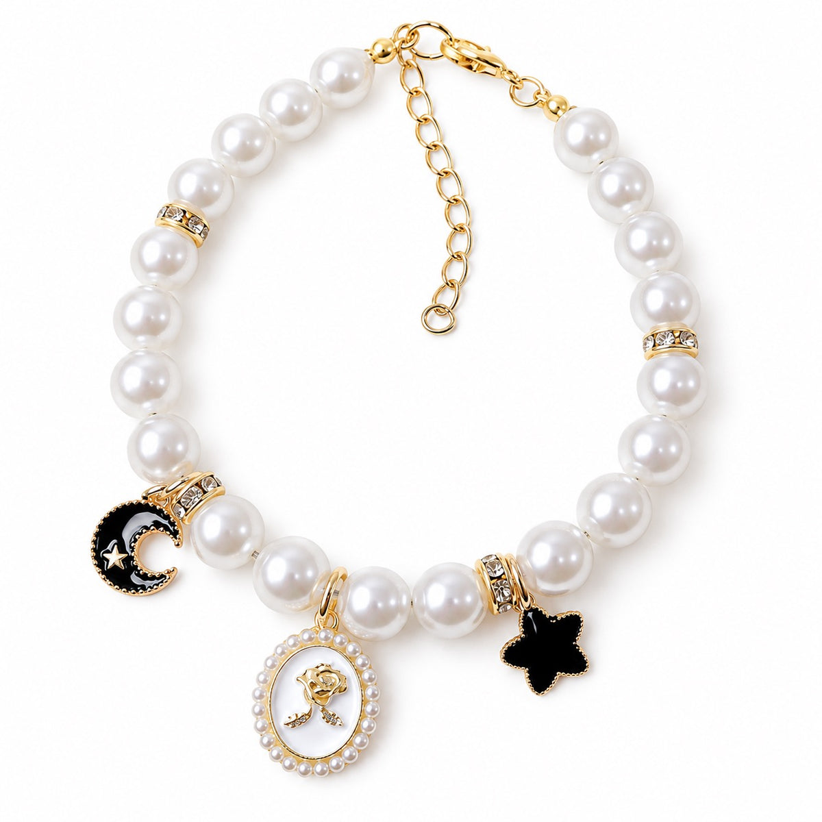 Rose Charm Pearl Necklace for Photos - White Rose Pearl