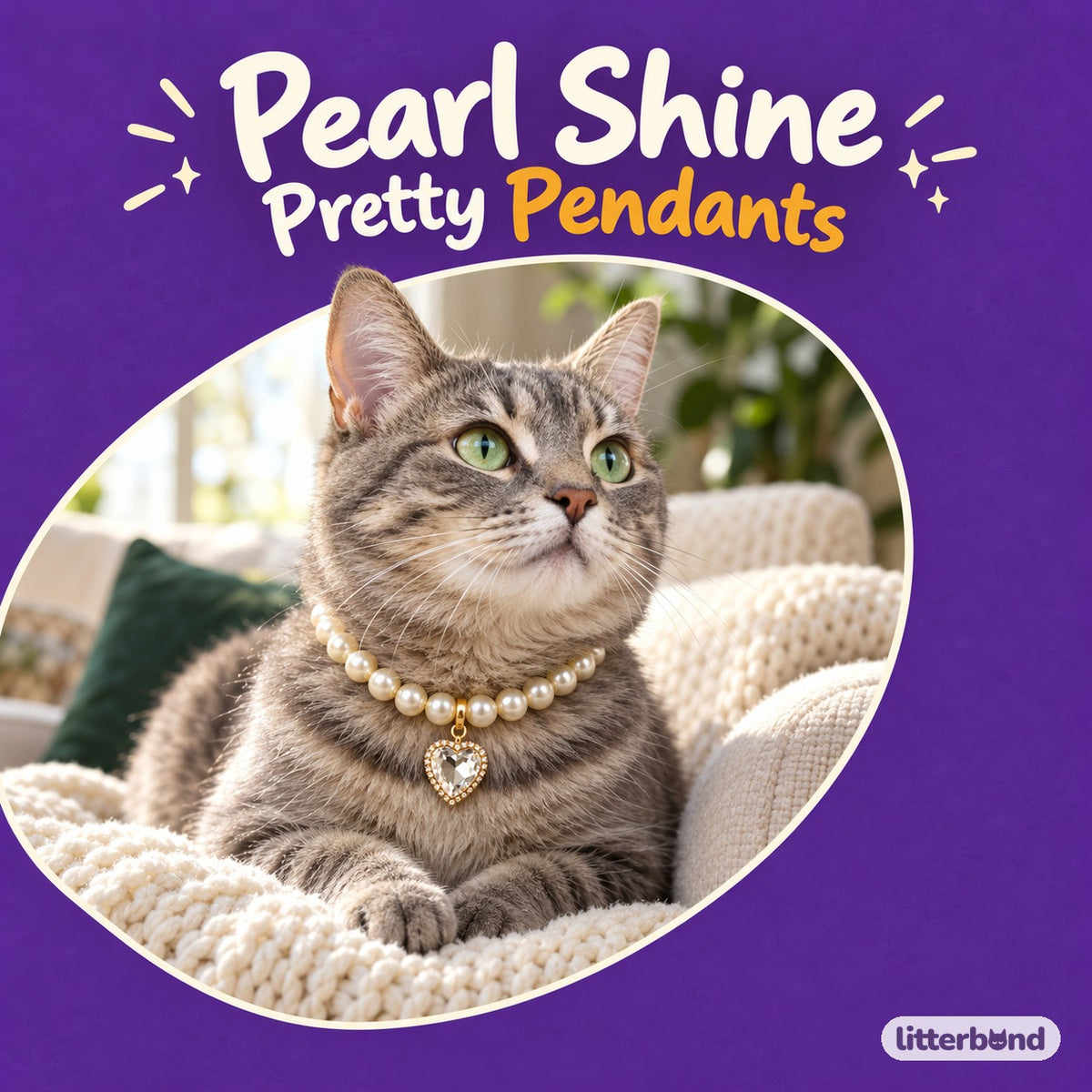 Crystal Pendant Pearl Necklace on a cat