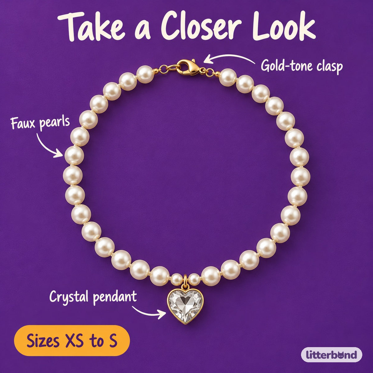 Crystal Pendant Pearl Necklace - close-up details