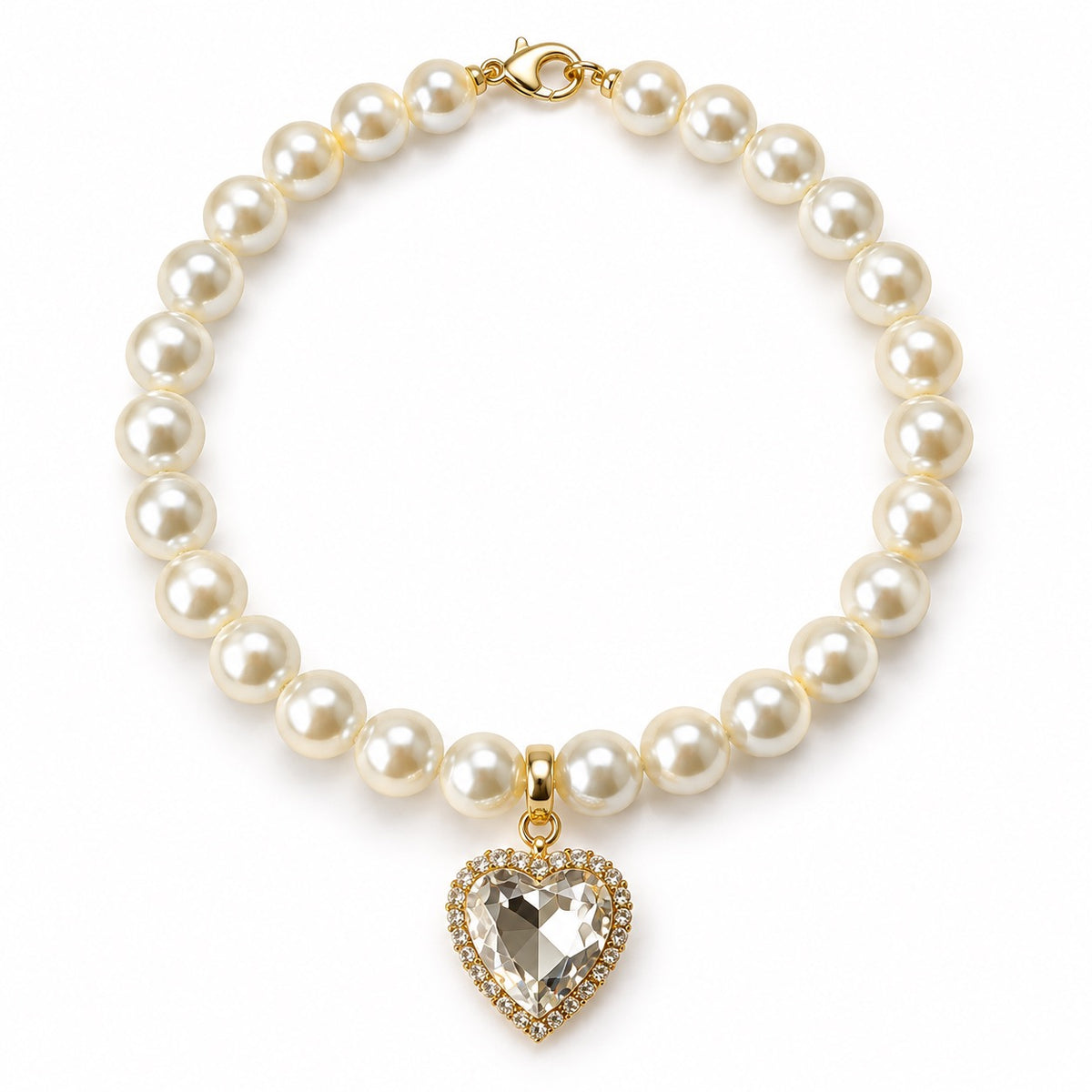 Crystal Pendant Pearl Necklace - Clear Heart