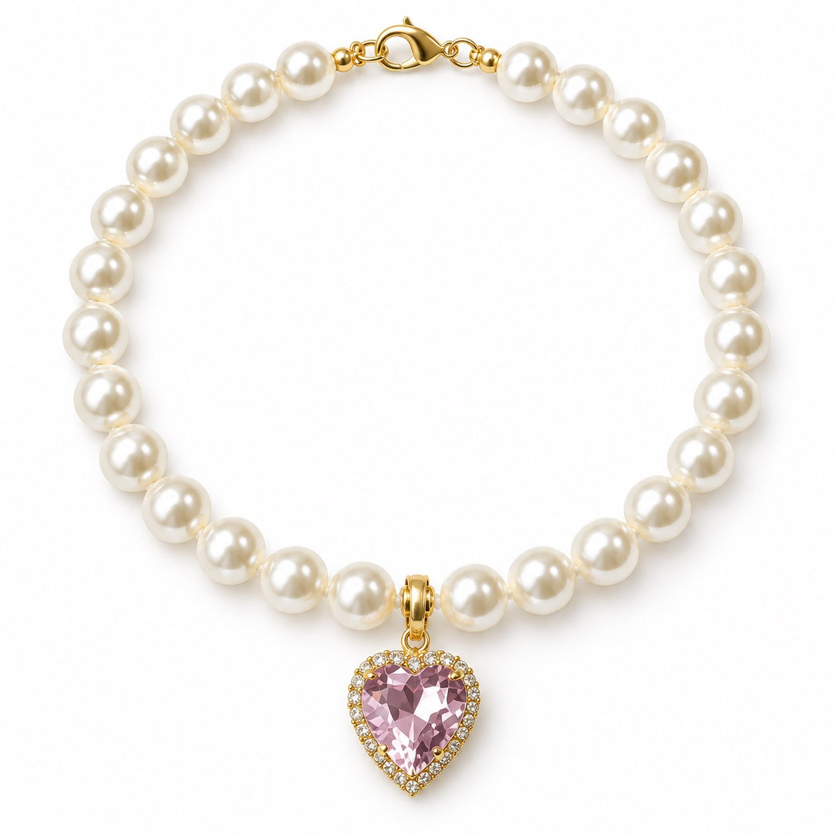 Crystal Pendant Pearl Necklace - Pink Heart