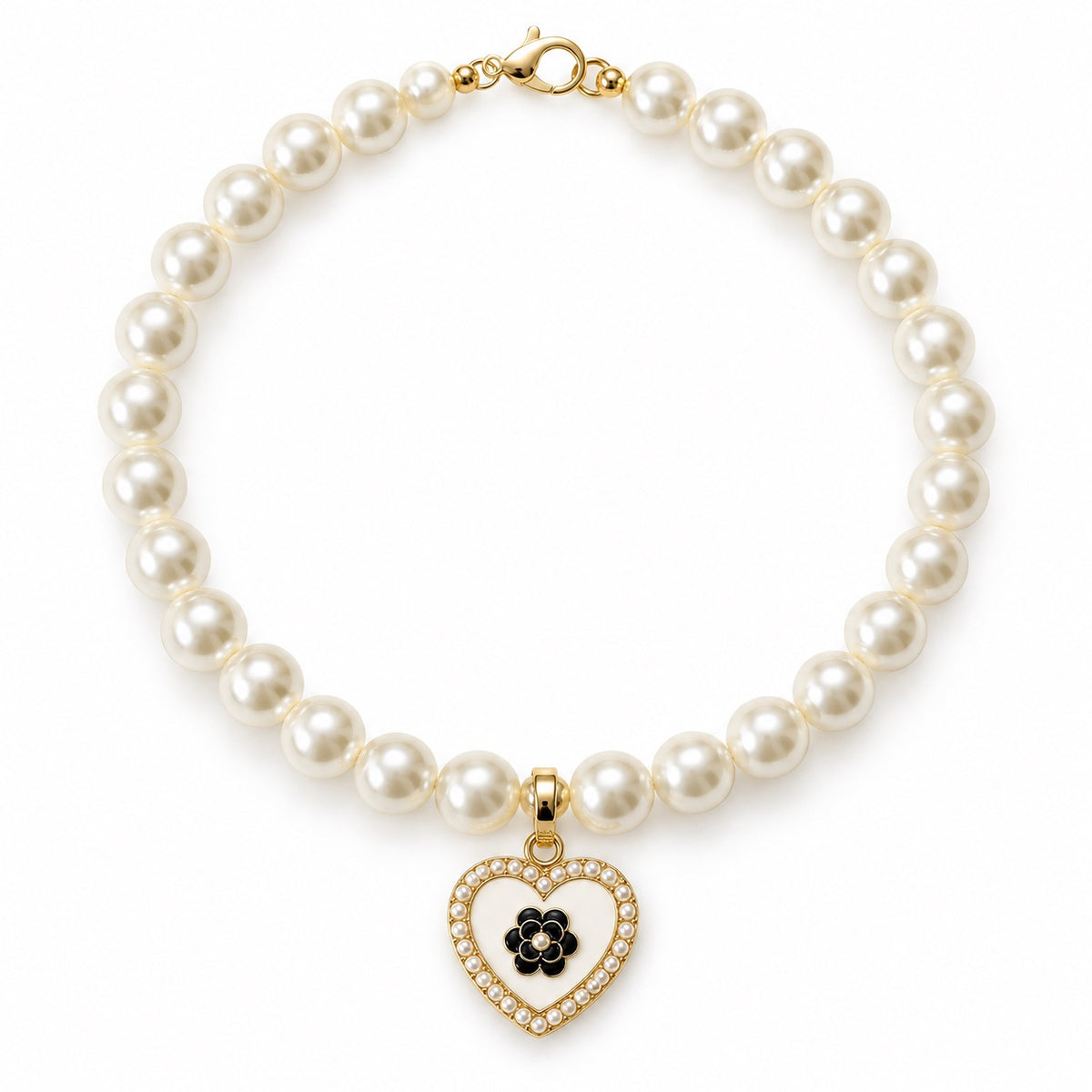 Crystal Pendant Pearl Necklace - White Heart
