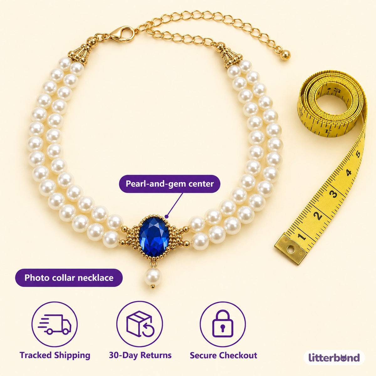 Gemstone Double-Pearl Photo Necklace - size and details