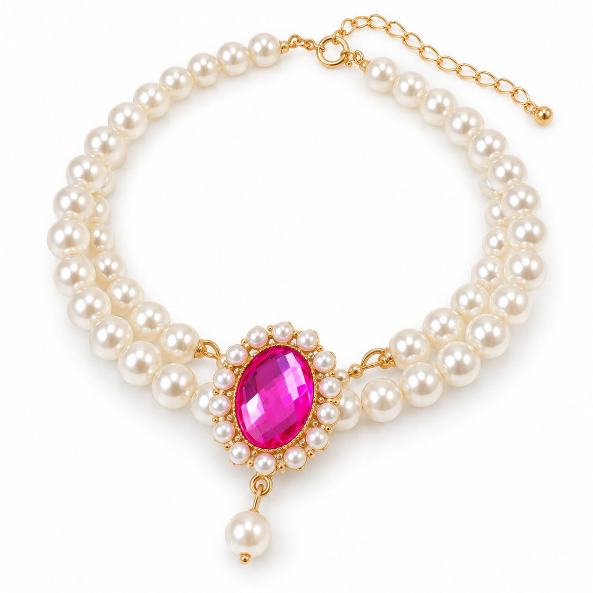 Gemstone Double-Pearl Photo Necklace - Magenta Gemstone