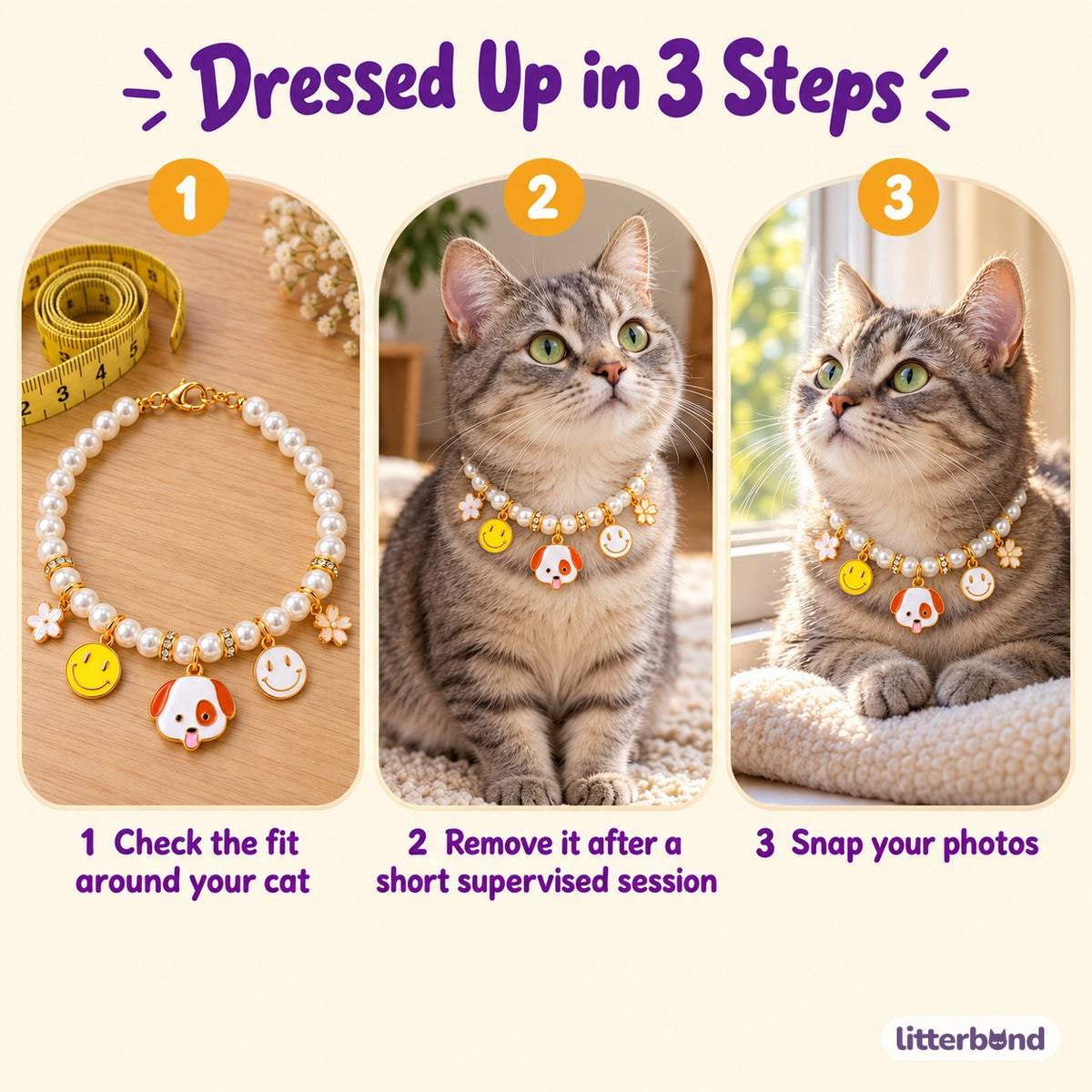 Pearl Charm Photo Collar - how to put it on