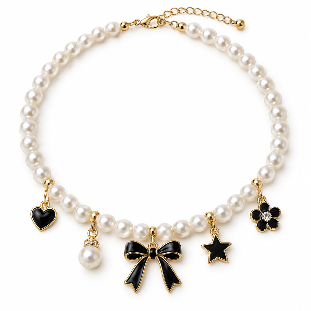 Pearl Charm Photo Collar - Black Bow
