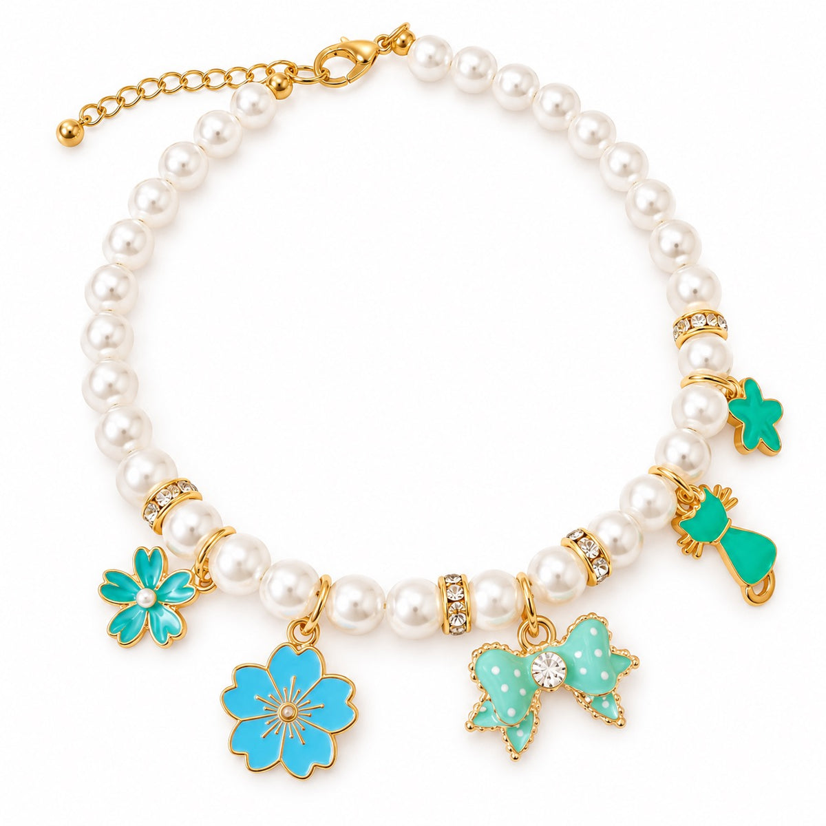 Pearl Charm Photo Collar - Blue Bow