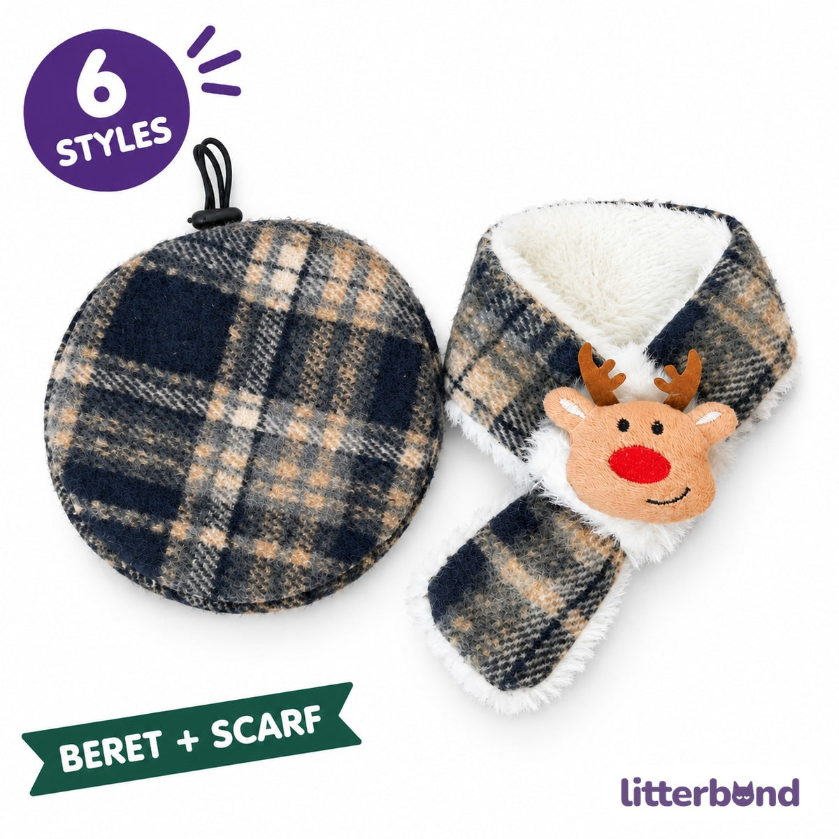 Plaid Christmas Beret & Scarf Set