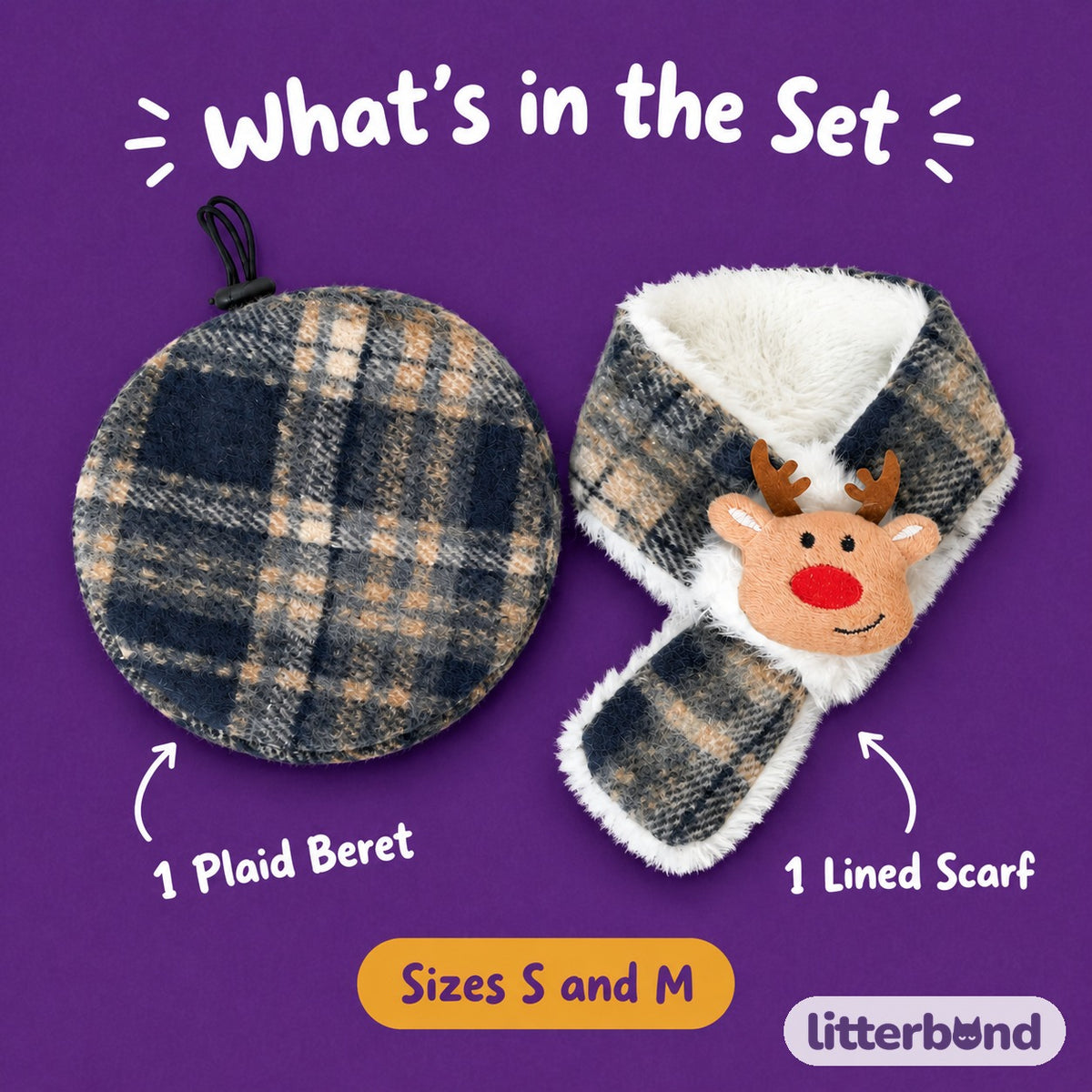 Plaid Christmas Beret & Scarf Set closer look