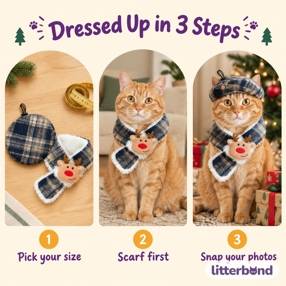 Plaid Christmas Beret & Scarf Set how to put it on