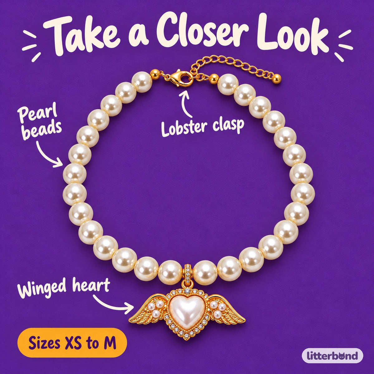 Jeweled Angel Wing Pearl Necklace - close-up details