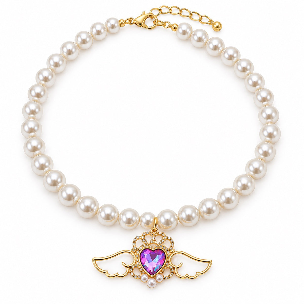 Jeweled Angel Wing Pearl Necklace - Opal Angel Wings