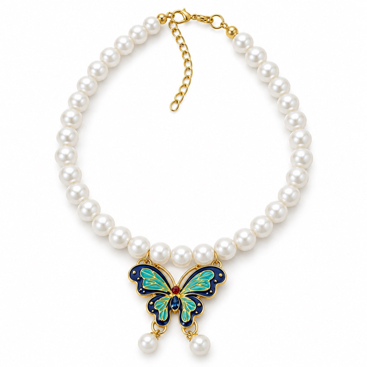 Pearl Butterfly Pendant Collar Necklace for Cat Photos - Blue Butterfly