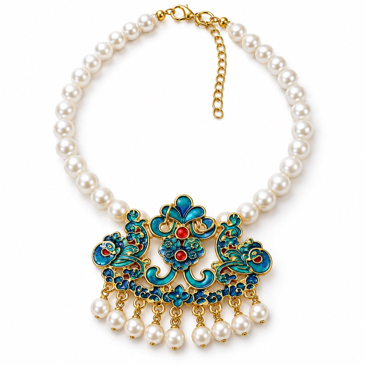 Pearl Butterfly Pendant Collar Necklace for Cat Photos - Turquoise Ornate Pendant