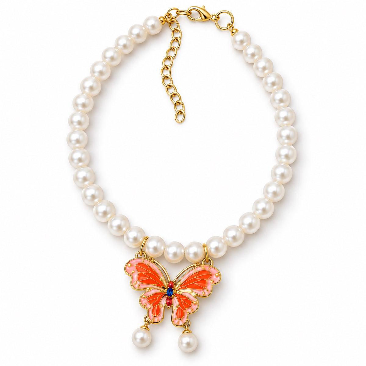 Pearl Butterfly Pendant Collar Necklace for Cat Photos - Pink Butterfly