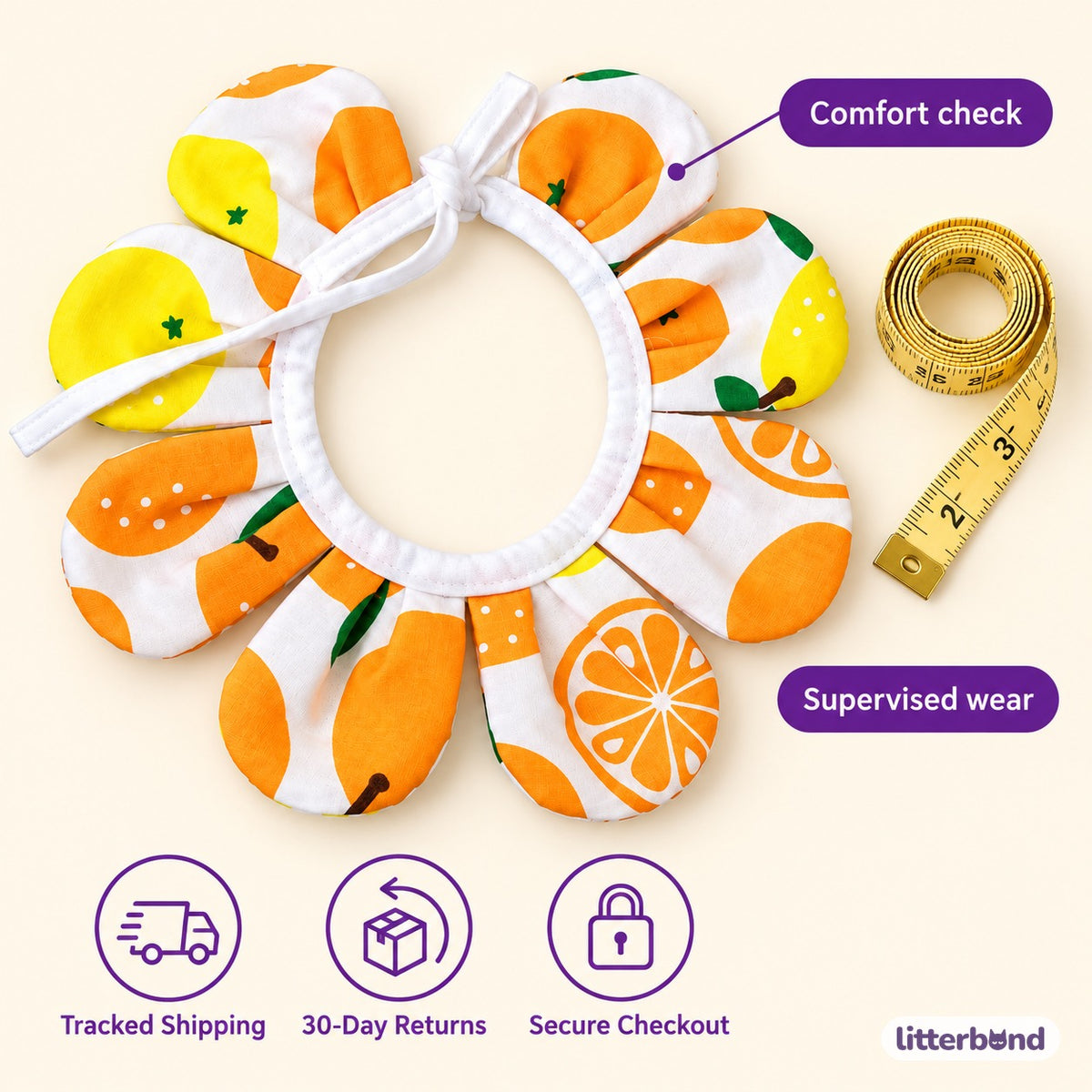 Flower Face-Frame Collar for Cat Photos - size and details